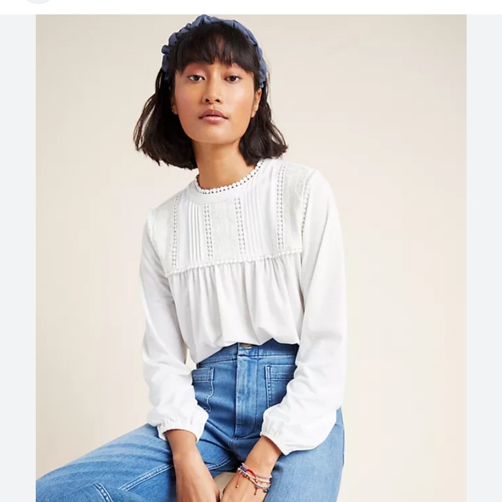Anthropologie Mara Embroidered Mara Top NWT White Small